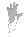 Figure 3 - Serrer la partie gonflée du gant avec la main gauche pour forcer le caoutchouc à s'étendre et à révéler tout défaut