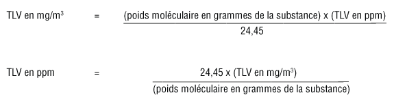 Formule pour convertir les mg/m³ en ppm
