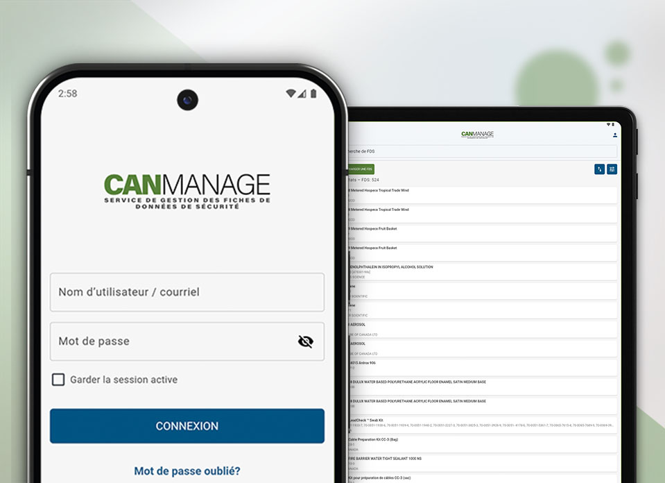 Capture d'écran de l'appli CANManage