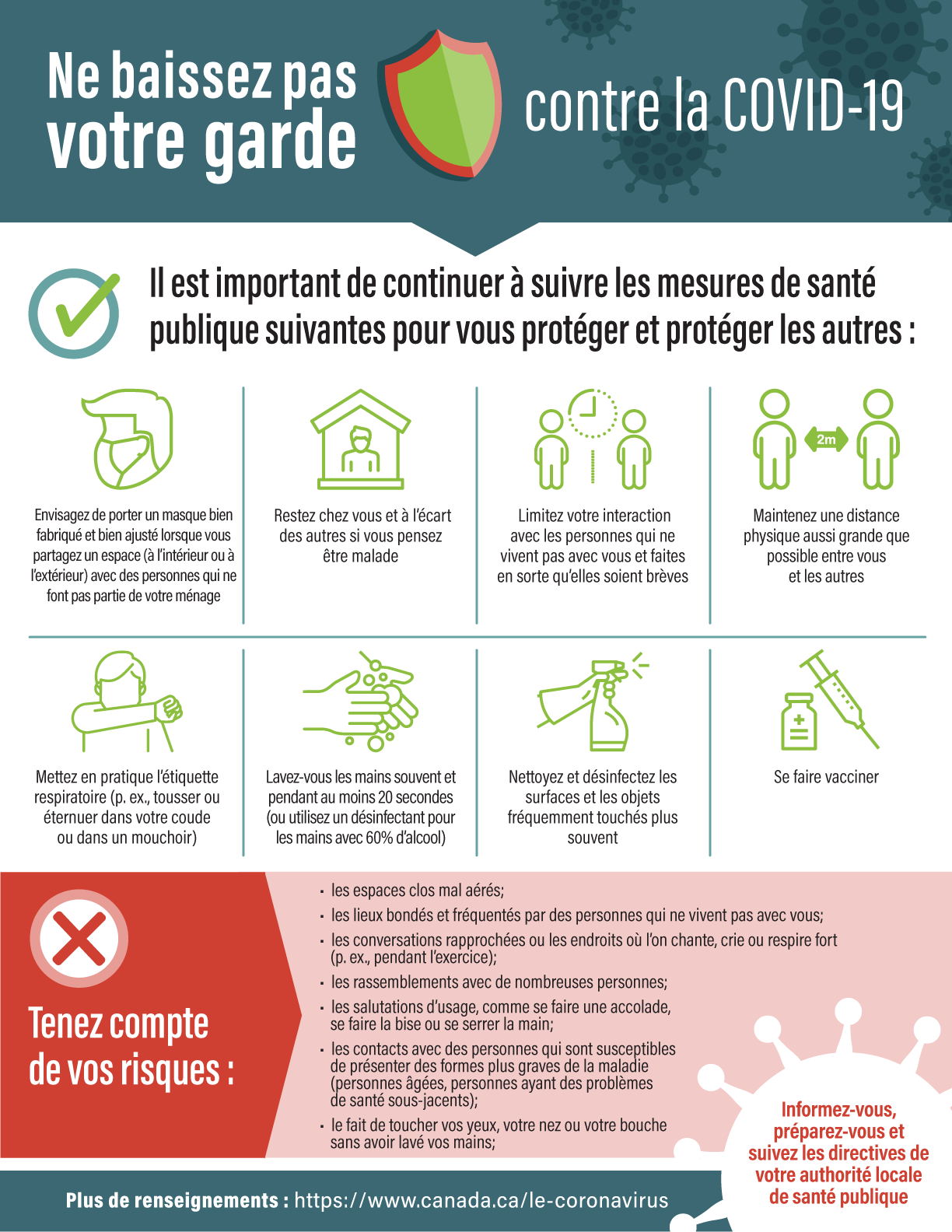 Infographie : Ne baissez pas votre garde contre la COVID-19