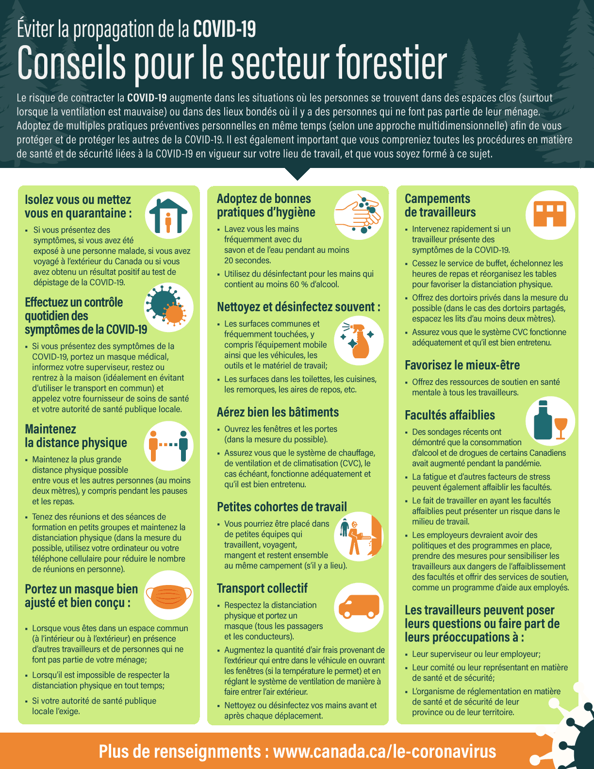 Infographie : Éviter la propagation de la COVID-19 : Conseils pour le secteur
				forestier infographie