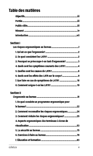 Aperçu de la table des matières de la publication