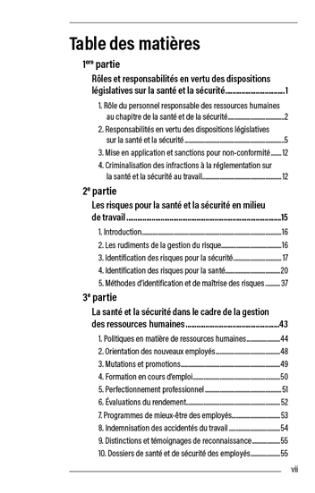 Aperçu de la table des matières de la publication