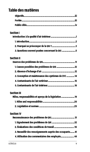 Aperçu de la table des matières de la publication