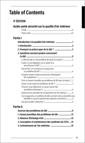 Aperçu de la table des matières de la publication