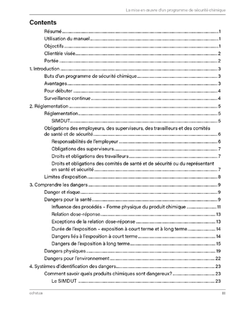 Aperçu de la table des matières de la publication