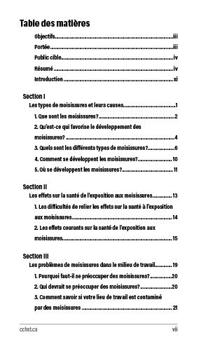 Aperçu de la table des matières de la publication