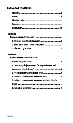 Aperçu de la table des matières de la publication