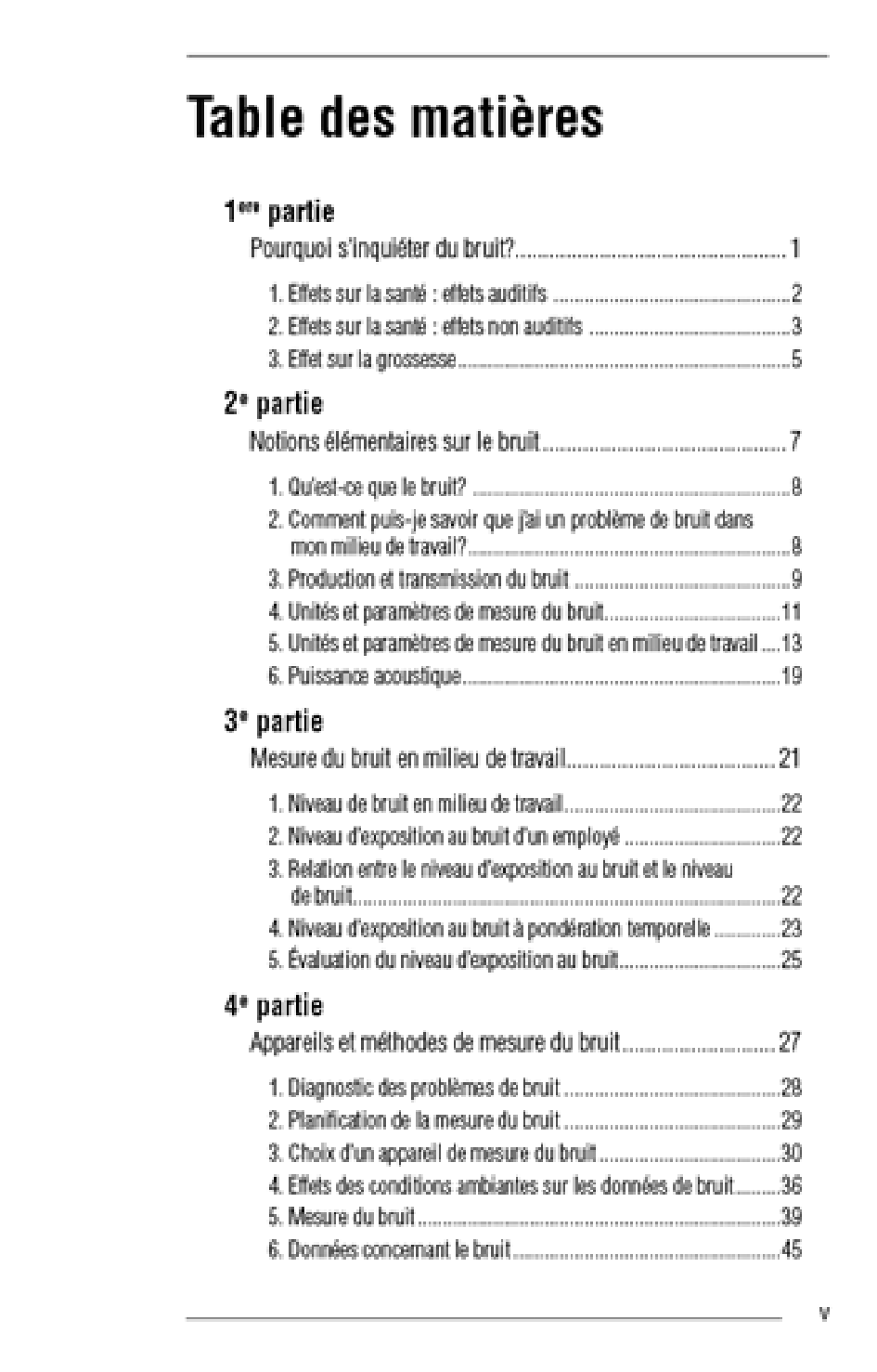 Aperçu de la table des matières de la publication