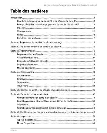 Aperçu de la table des matières de la publication