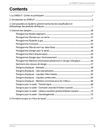 Aperçu de la table des matières de la publication